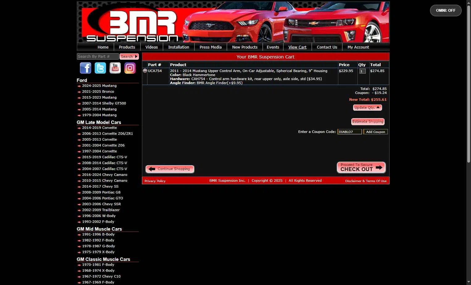 BMR Suspension checkout page showing BMR Suspension discount code box | Screenshot taken by SimplyCodes community member on Dec 31, 2025