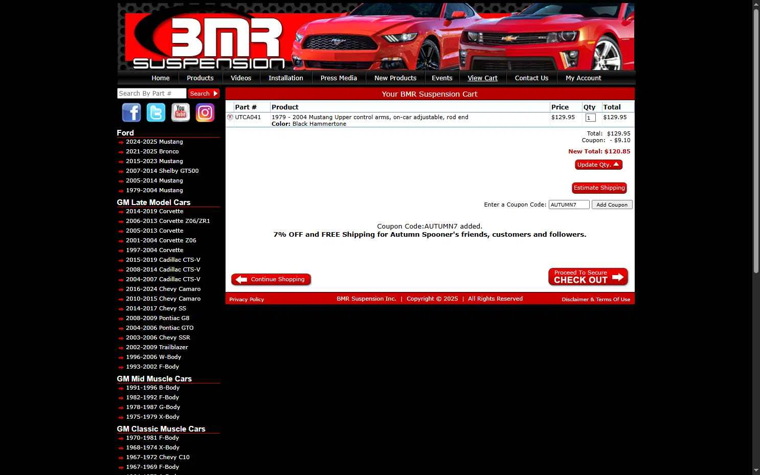 BMR Suspension checkout page showing BMR Suspension discount code box | Screenshot taken by SimplyCodes community member on Dec 20, 2025