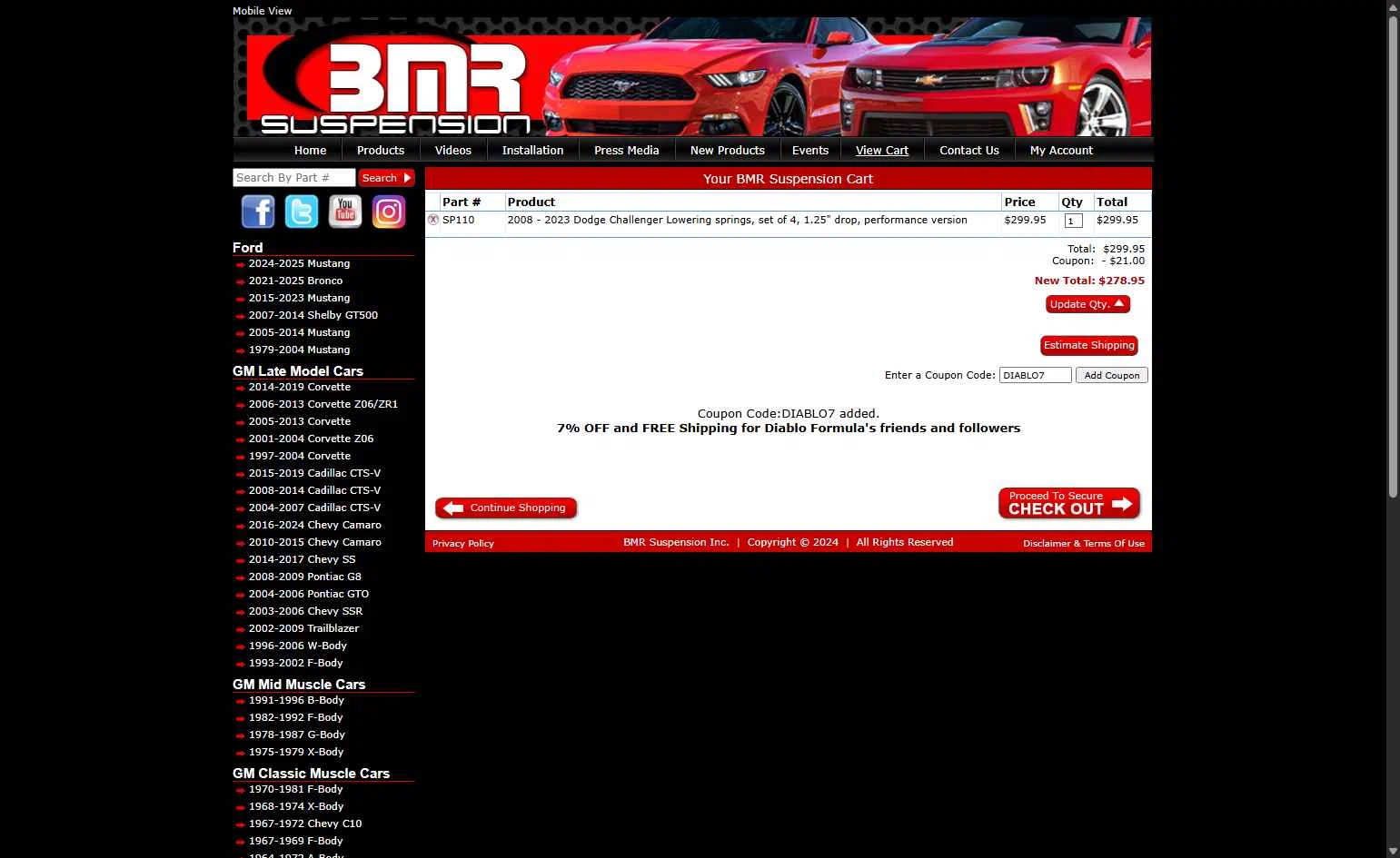 BMR Suspension checkout page showing BMR Suspension discount code box | Screenshot taken by SimplyCodes community member on Jan 29, 2026