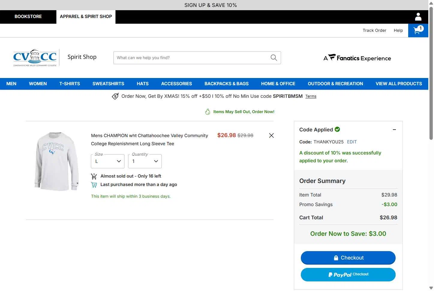 Barnes & Noble College checkout page showing Barnes & Noble College promo code box | Screenshot taken by SimplyCodes community member on Dec 10, 2025