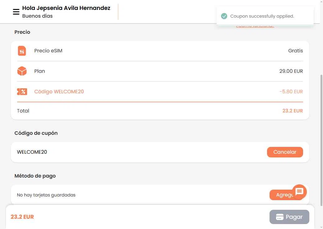 BNE travel eSIM checkout page showing BNE travel eSIM promo code box | Screenshot taken by SimplyCodes community member on Jan 10, 2026