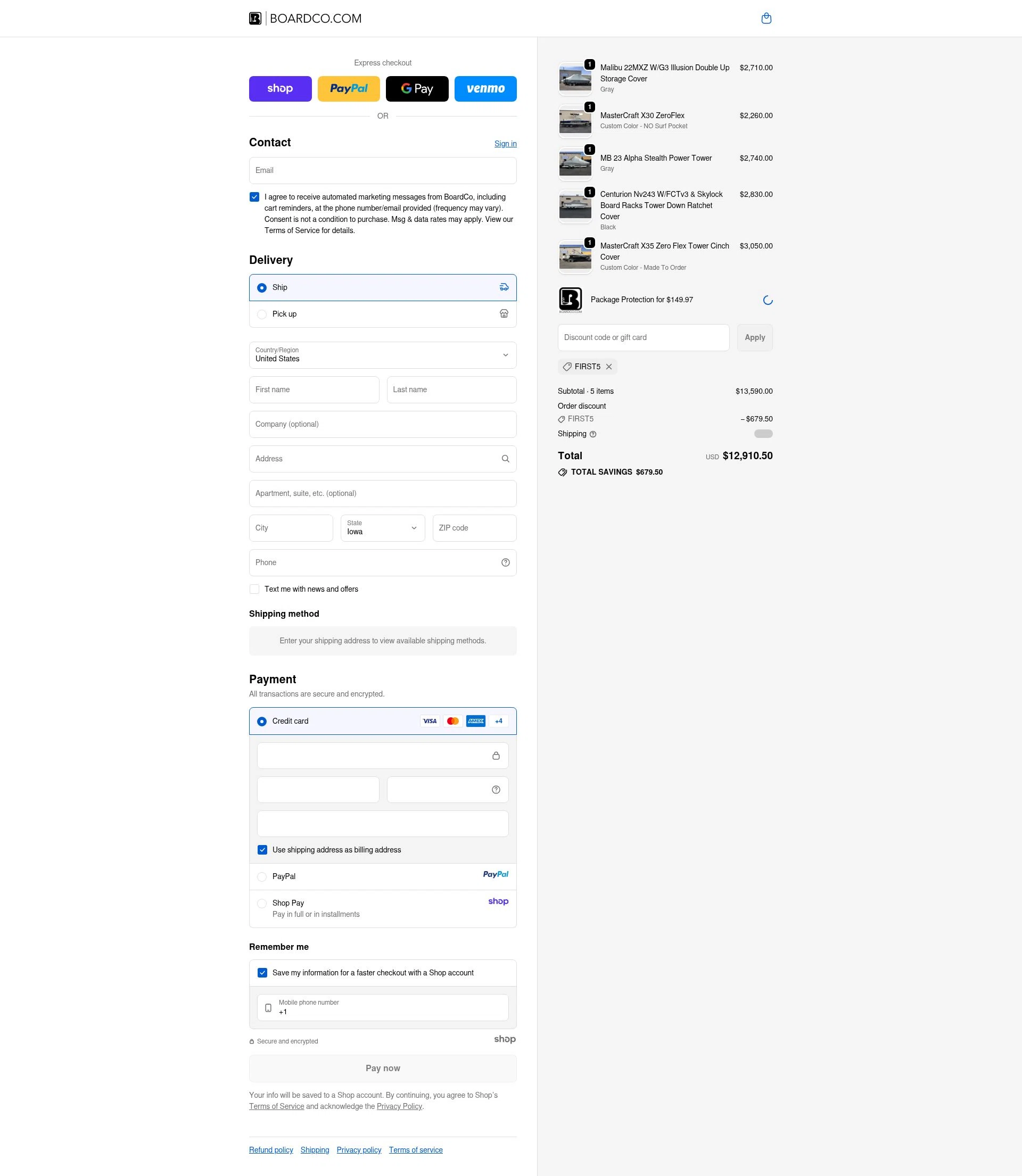 BoardCo checkout page showing BoardCo discount code box | Screenshot taken by SimplyCodes community member on Oct 9, 2025
