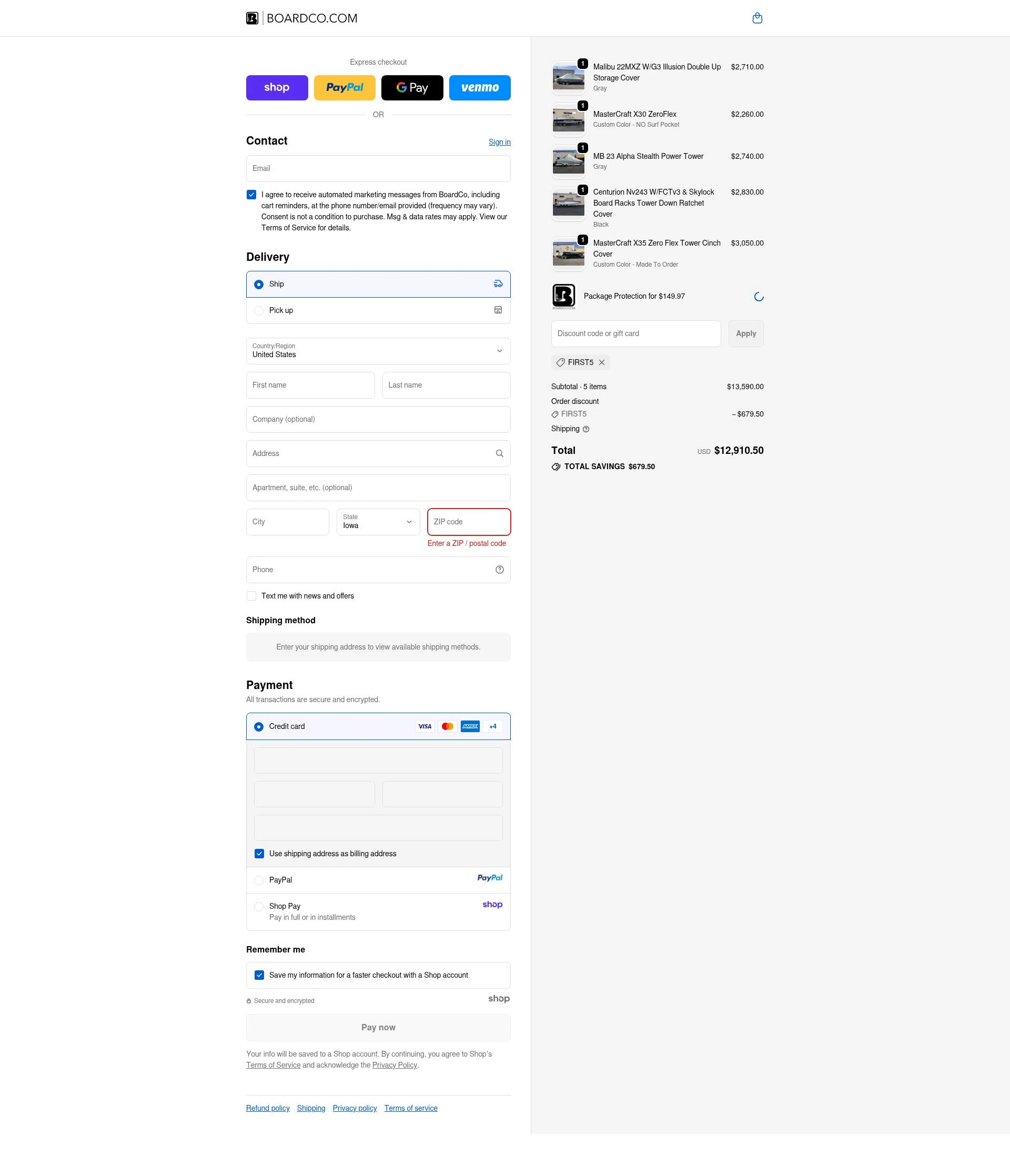 BoardCo checkout page showing BoardCo discount code box | Screenshot taken by SimplyCodes community member on Oct 21, 2025