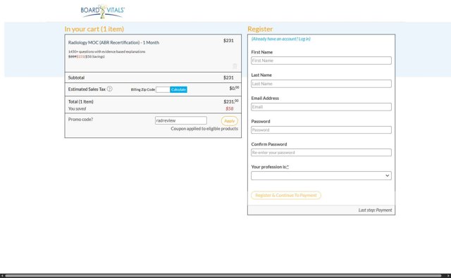 BoardVitals checkout page showing BoardVitals promo code box | Screenshot taken by SimplyCodes community member on Sep 6, 2025