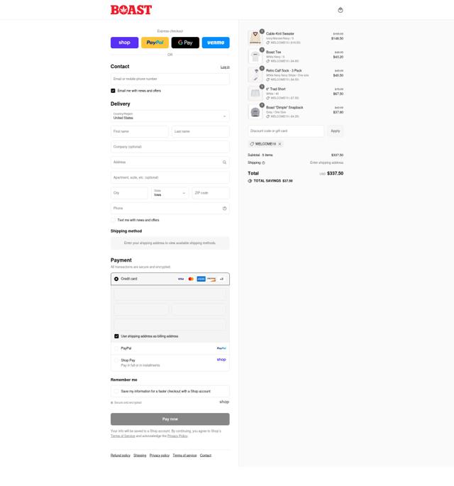 Boast checkout page showing Boast promo code box | Screenshot taken by SimplyCodes community member on Sep 6, 2025