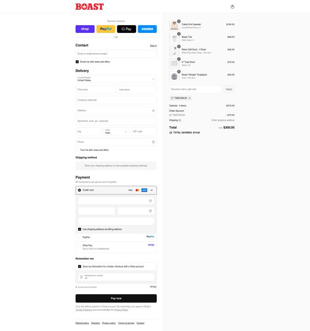 Boast checkout page showing Boast promo code box | Screenshot taken by SimplyCodes community member on Sep 10, 2025