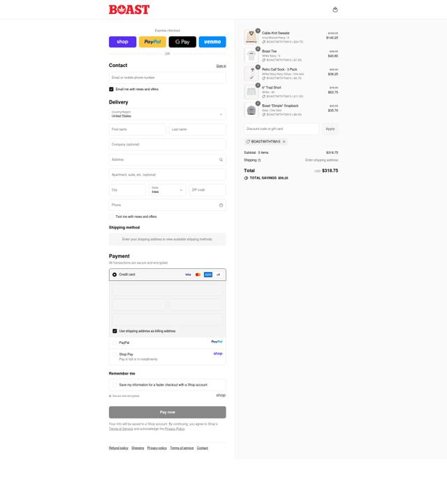 Boast checkout page showing Boast promo code box | Screenshot taken by SimplyCodes community member on Sep 15, 2025