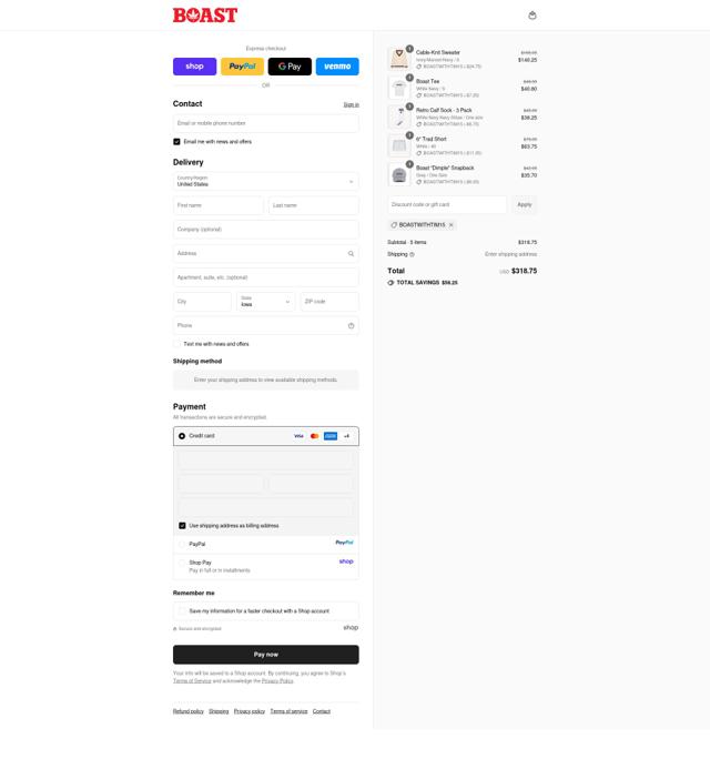Boast checkout page showing Boast promo code box | Screenshot taken by SimplyCodes community member on Sep 10, 2025