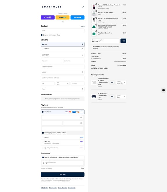 Boathouse Sports checkout page showing Boathouse Sports promo code box | Screenshot taken by SimplyCodes community member on Aug 21, 2025