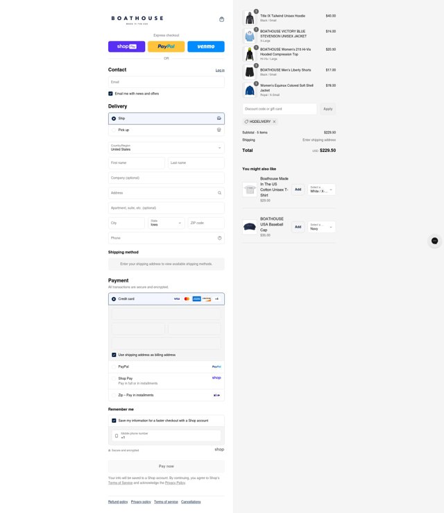 Boathouse Sports checkout page showing Boathouse Sports promo code box | Screenshot taken by SimplyCodes community member on Aug 27, 2025