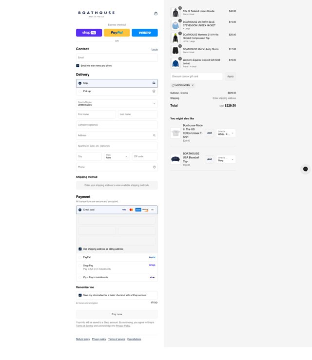 Boathouse Sports checkout page showing Boathouse Sports promo code box | Screenshot taken by SimplyCodes community member on Aug 22, 2025
