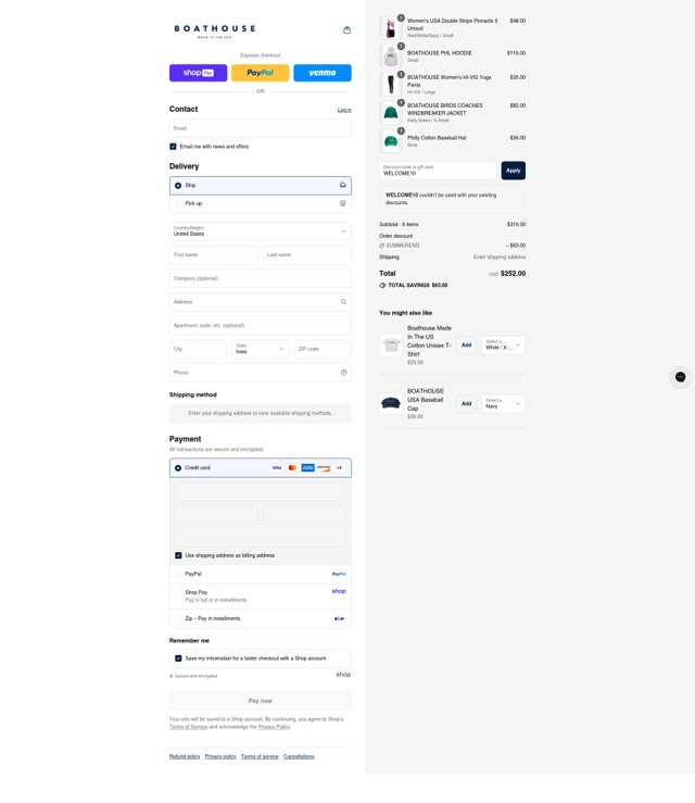 Boathouse Sports checkout page showing Boathouse Sports promo code box | Screenshot taken by SimplyCodes community member on Aug 17, 2025