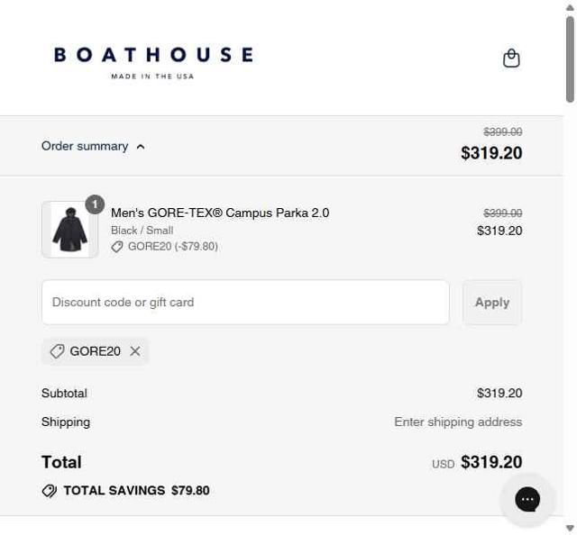 Boathouse Sports checkout page showing Boathouse Sports promo code box | Screenshot taken by SimplyCodes community member on Sep 13, 2025