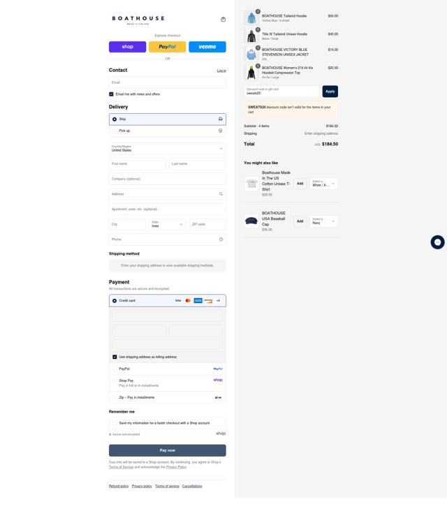 Boathouse Sports checkout page showing Boathouse Sports promo code box | Screenshot taken by SimplyCodes community member on Sep 8, 2025