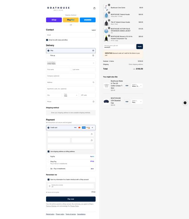 Boathouse Sports checkout page showing Boathouse Sports promo code box | Screenshot taken by SimplyCodes community member on Sep 4, 2025