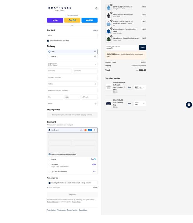Boathouse Sports checkout page showing Boathouse Sports promo code box | Screenshot taken by SimplyCodes community member on Sep 12, 2025