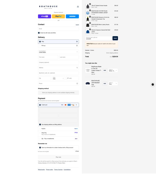 Boathouse Sports checkout page showing Boathouse Sports promo code box | Screenshot taken by SimplyCodes community member on Aug 27, 2025