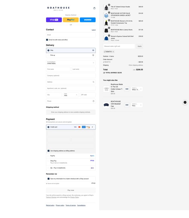 Boathouse Sports checkout page showing Boathouse Sports promo code box | Screenshot taken by SimplyCodes community member on Aug 27, 2025