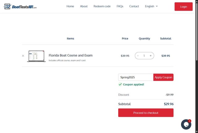 BoatTests101.com checkout page showing BoatTests101.com promo code box | Screenshot taken by SimplyCodes community member on Jun 20, 2025