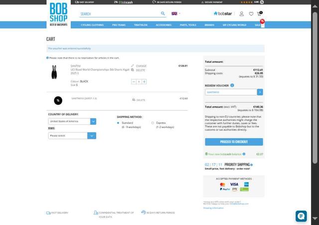BobShop checkout page showing BobShop discount code box | Screenshot taken by SimplyCodes community member on Aug 15, 2025