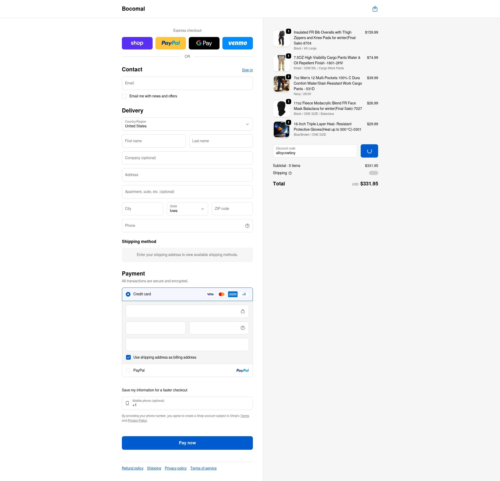 Bocomal Fr checkout page showing Bocomal Fr discount code box | Screenshot taken by SimplyCodes community member on Feb 10, 2026