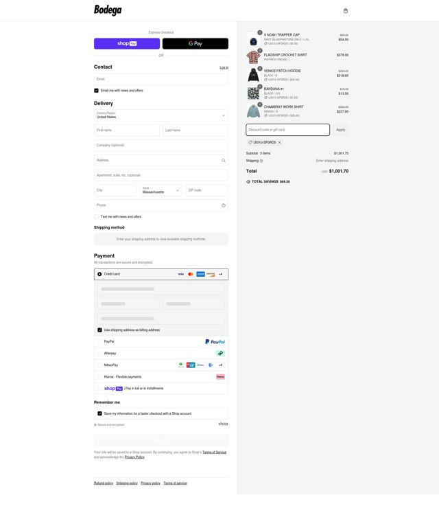 Bodega checkout page showing Bodega promo code box | Screenshot taken by SimplyCodes community member on Mar 6, 2025
