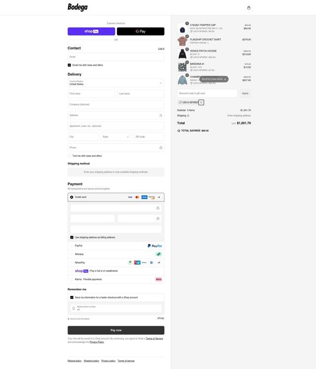 Bodega checkout page showing Bodega promo code box | Screenshot taken by SimplyCodes community member on Mar 5, 2025