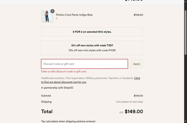 Boden checkout page showing Boden promo code box | Screenshot taken by SimplyCodes community member on Aug 7, 2025