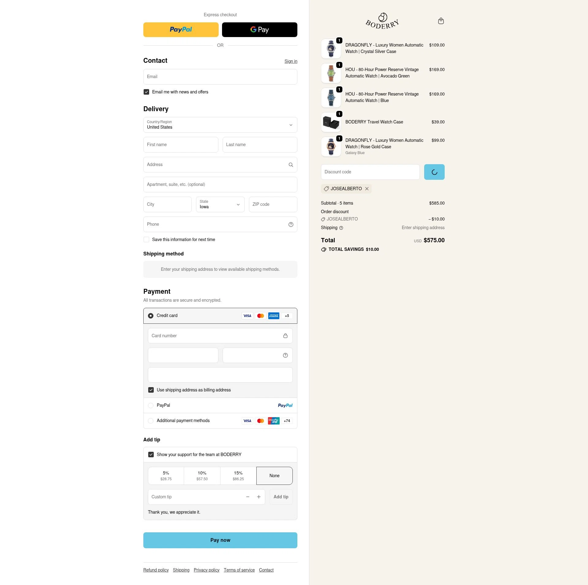 Boderry checkout page showing Boderry discount code box | Screenshot taken by SimplyCodes community member on Feb 21, 2026