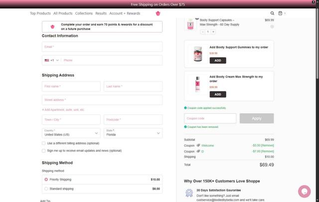 Bodied by Bella checkout page showing Bodied by Bella discount code box | Screenshot taken by SimplyCodes community member on Sep 11, 2025