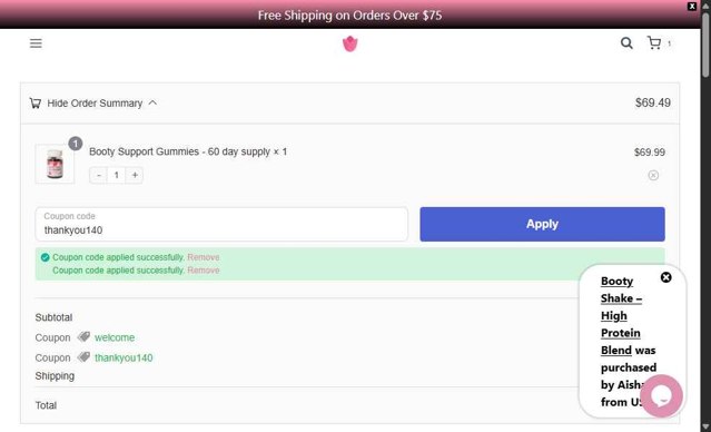 Bodied by Bella checkout page showing Bodied by Bella discount code box | Screenshot taken by SimplyCodes community member on Aug 29, 2025