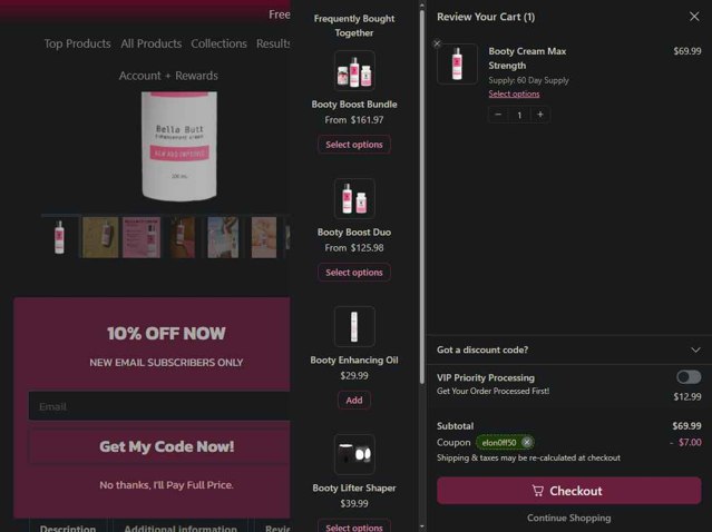 Bodied by Bella checkout page showing Bodied by Bella discount code box | Screenshot taken by SimplyCodes community member on Aug 28, 2025