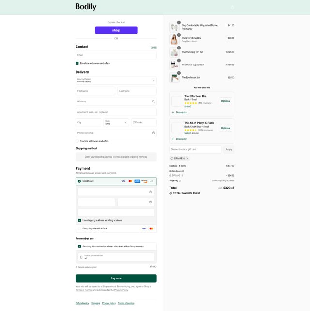 Bodily checkout page showing Bodily discount code box | Screenshot taken by SimplyCodes community member on Sep 4, 2025