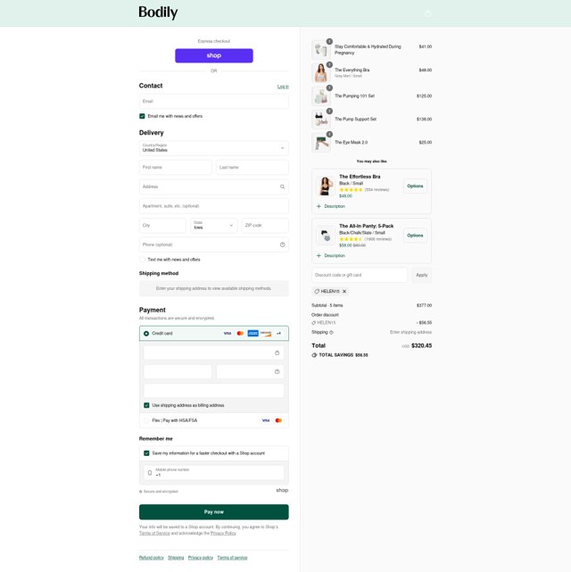 Bodily checkout page showing Bodily discount code box | Screenshot taken by SimplyCodes community member on Sep 4, 2025