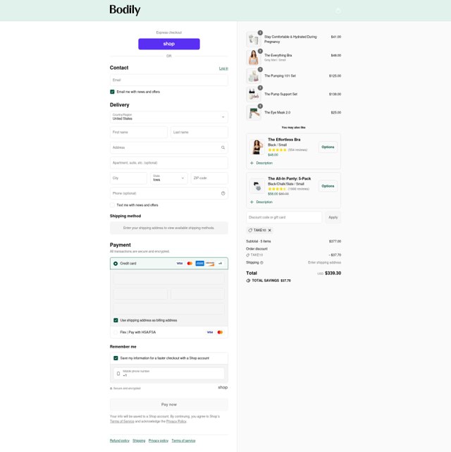 Bodily checkout page showing Bodily discount code box | Screenshot taken by SimplyCodes community member on Sep 4, 2025