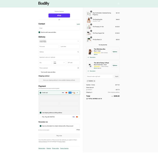 Bodily checkout page showing Bodily discount code box | Screenshot taken by SimplyCodes community member on Sep 4, 2025