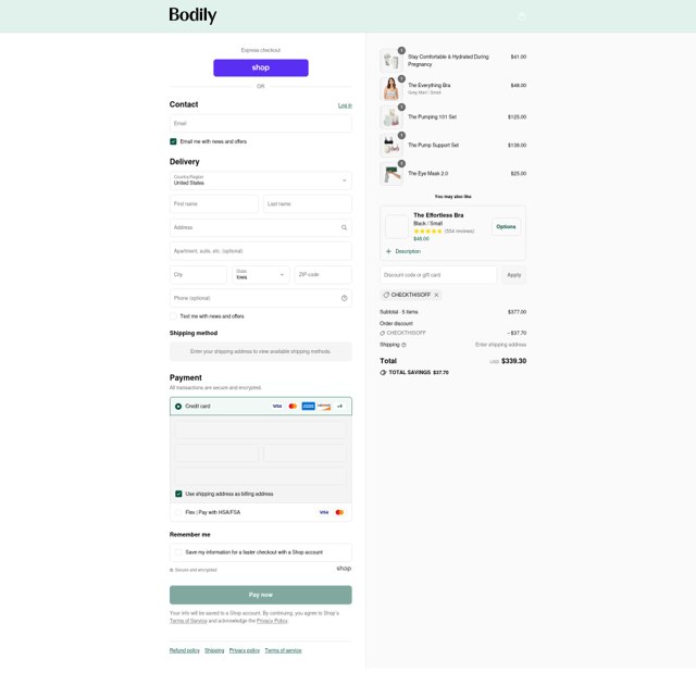 Bodily checkout page showing Bodily discount code box | Screenshot taken by SimplyCodes community member on Sep 4, 2025