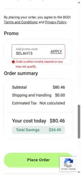 SELAH15 coupon verification screenshot