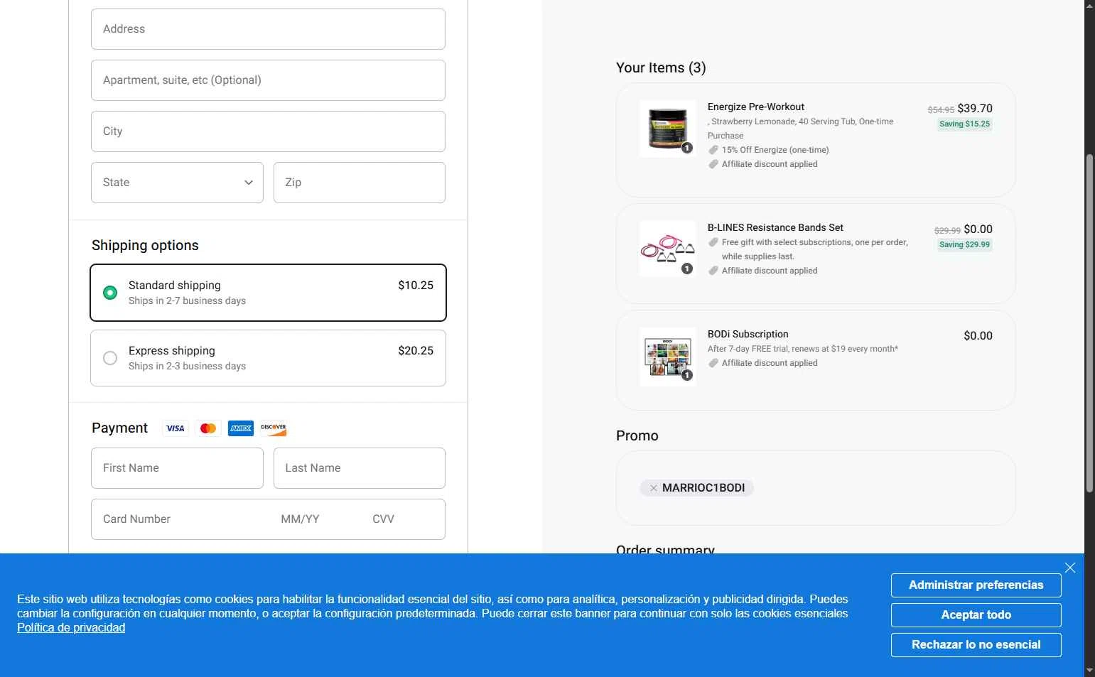 BODi US checkout page showing BODi US promo code box | Screenshot taken by SimplyCodes community member on Jan 26, 2026