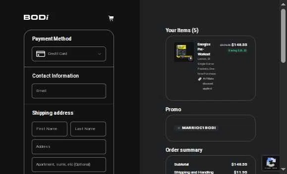 BODi US checkout page showing BODi US promo code box | Screenshot taken by SimplyCodes community member on Feb 12, 2026