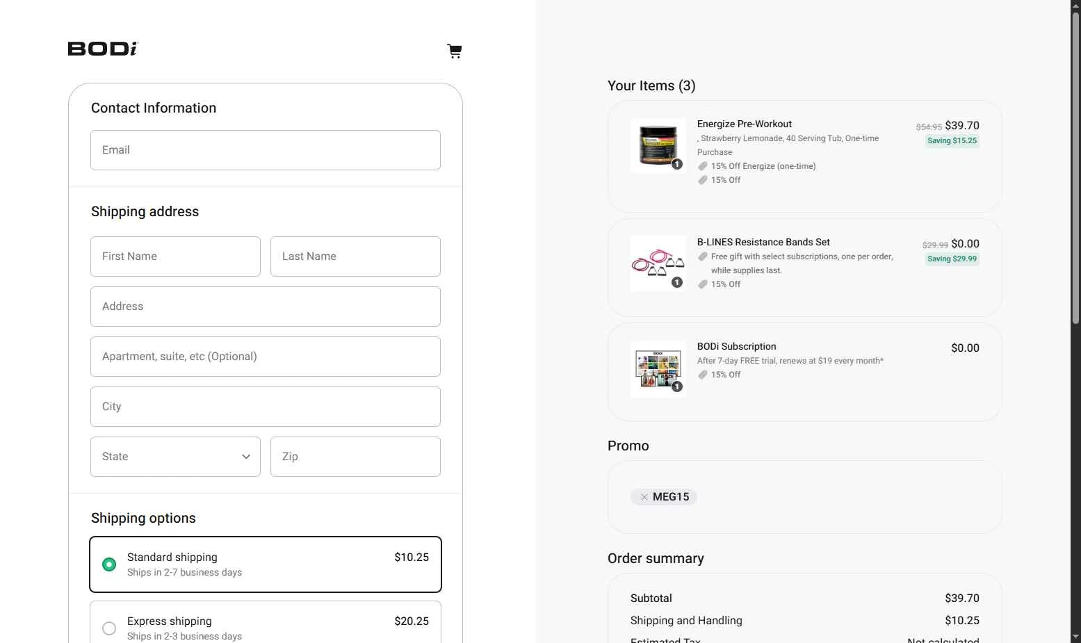 BODi US checkout page showing BODi US promo code box | Screenshot taken by SimplyCodes community member on Jan 29, 2026