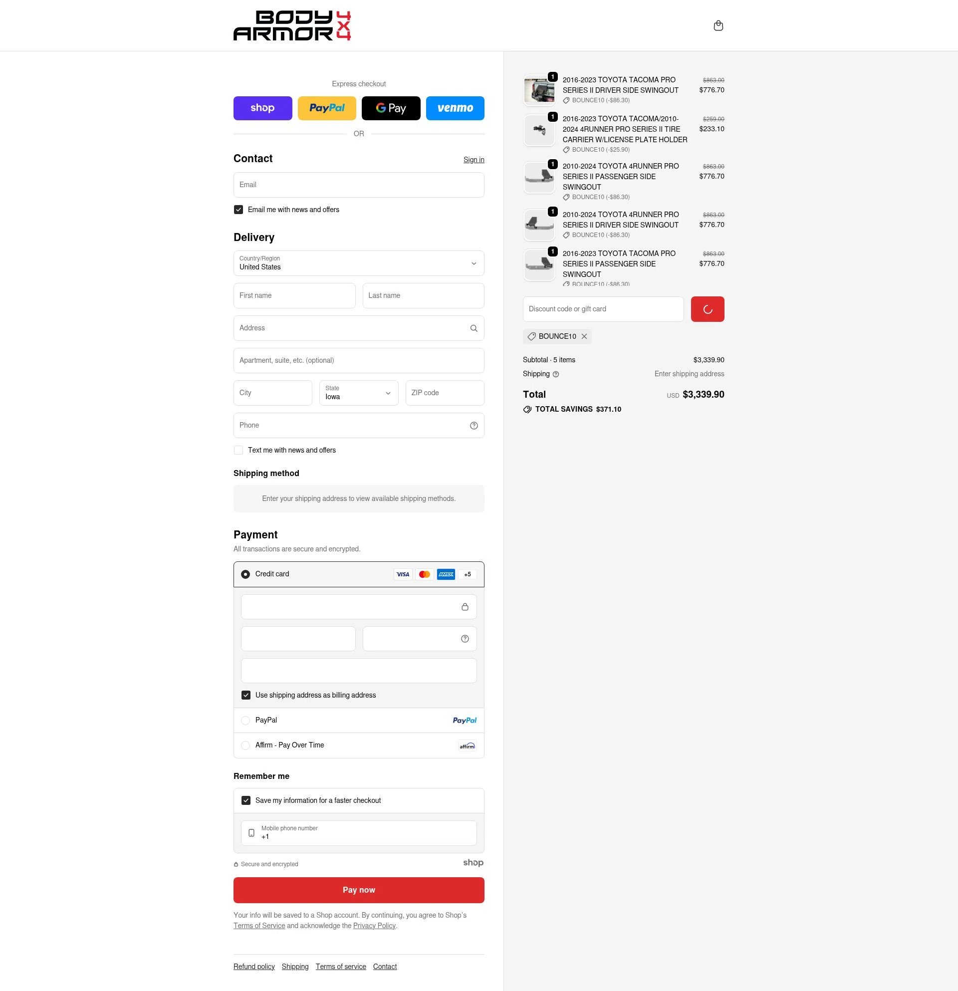 Body Armor 4x4 checkout page showing Body Armor 4x4 discount code box | Screenshot taken by SimplyCodes community member on Jan 18, 2026