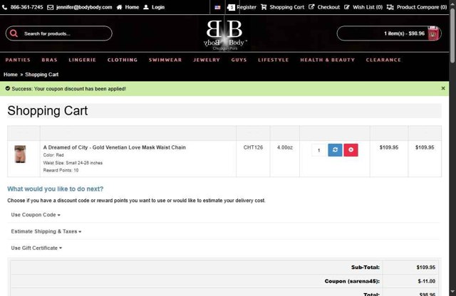Body Body checkout page showing Body Body promo code box | Screenshot taken by SimplyCodes community member on Aug 7, 2025
