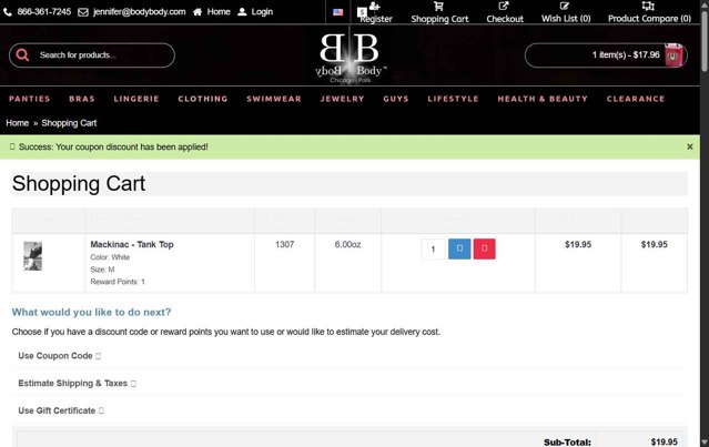 Body Body checkout page showing Body Body promo code box | Screenshot taken by SimplyCodes community member on Jul 24, 2025