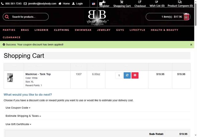 Body Body checkout page showing Body Body promo code box | Screenshot taken by SimplyCodes community member on Aug 2, 2025