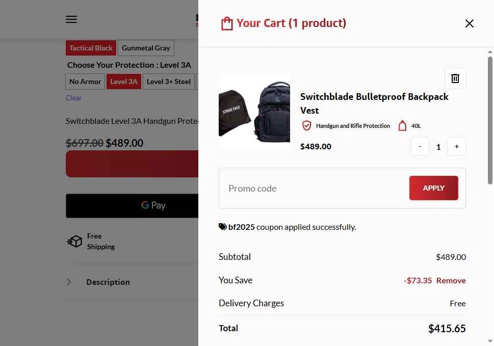 Bodyguard checkout page showing Bodyguard discount code box | Screenshot taken by SimplyCodes community member on Dec 19, 2025