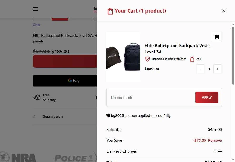 Bodyguard checkout page showing Bodyguard discount code box | Screenshot taken by SimplyCodes community member on Dec 28, 2025