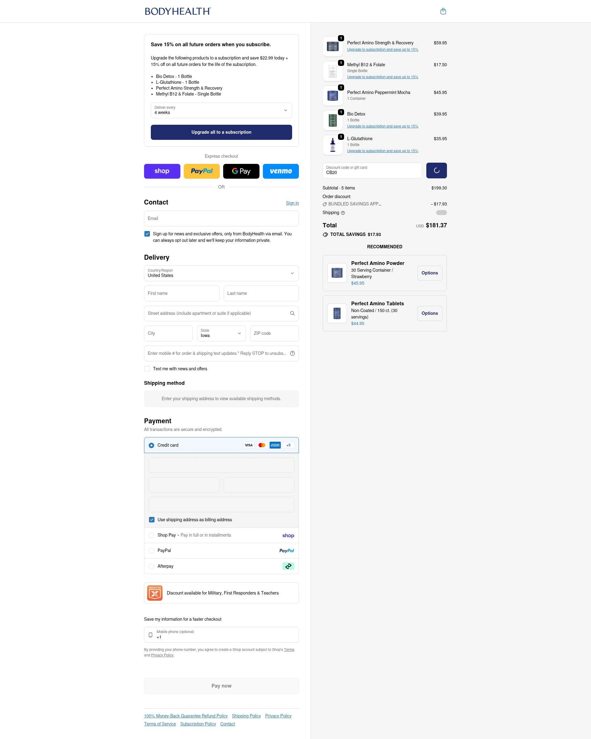 BodyHealth.com checkout page showing BodyHealth.com discount code box | Screenshot taken by SimplyCodes community member on Feb 11, 2026