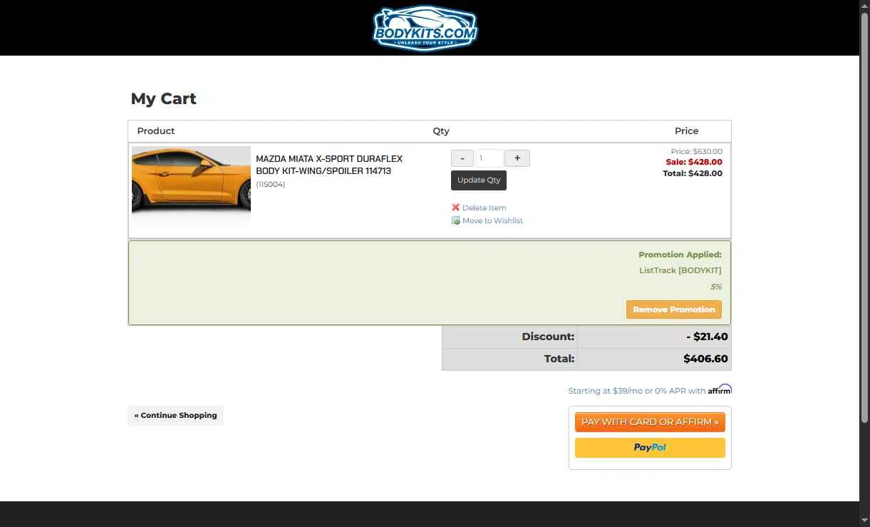 Body Kits checkout page showing Body Kits promo code box | Screenshot taken by SimplyCodes community member on Nov 18, 2025