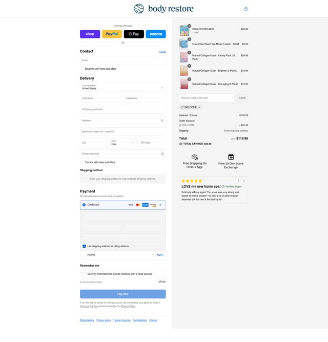 BodyRestore checkout page showing BodyRestore promo code box | Screenshot taken by SimplyCodes community member on Sep 9, 2025